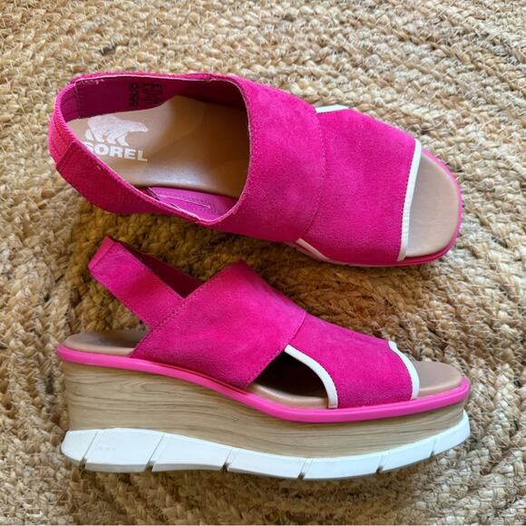 Sorel Women’s 9.5 Sandals Joannie lll Slingback Fizz Chalk Fuschia Wedge Pink - Picture 1 of 10